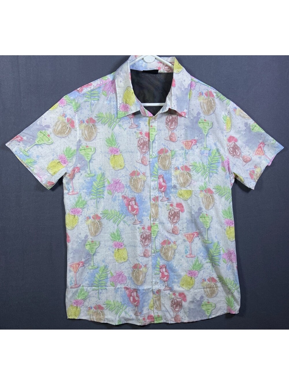 Psycho Tuna Colorful Drinks Sandbar Men XXL fit XL Vented Fishing Hawaiian Shirt